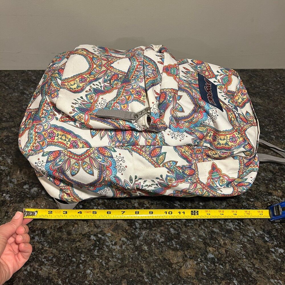 Jansport Superbreak White Boho Paisley Print Classic Single Compartment Backpack - Picture 8 of 10